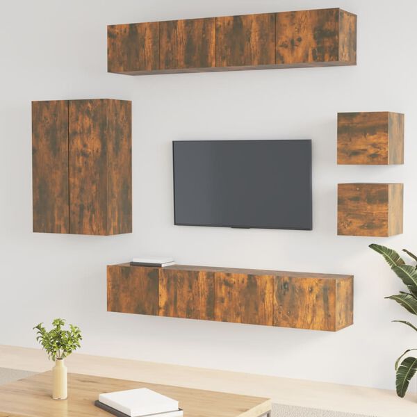 vidaXL 8 Piece TV Cabinet Set Smoked Oak Engineered Wood