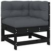 vidaXL Corner Sofa with Cushions Black Solid Wood Pine