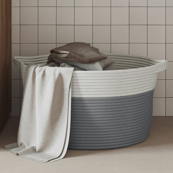 vidaXL Storage Basket Grey and White &Oslash;40x25 cm Cotton