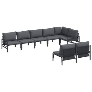 vidaXL Garden Sofa Set with Cushion 8 pcs Black Steel
