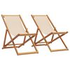 vidaXL Folding Beach Chairs 2 pcs Beige Fabric and Solid Wood