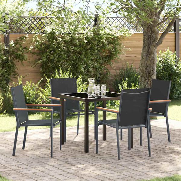 vidaXL Garden Dining Set 5 pcs Black Powder-coated Steel