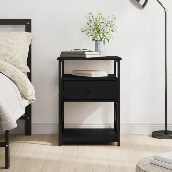 vidaXL Bedside Cabinet Black 40x42x55 cm Engineered Wood