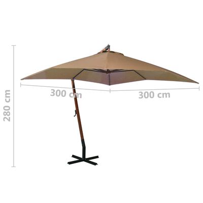 vidaXL Hanging Parasol with Pole Taupe 3x3 m Solid Fir Wood