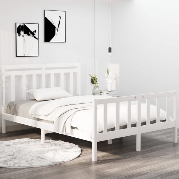 vidaXL Bed Frame without Mattress White 135x190 cm Double Solid Wood