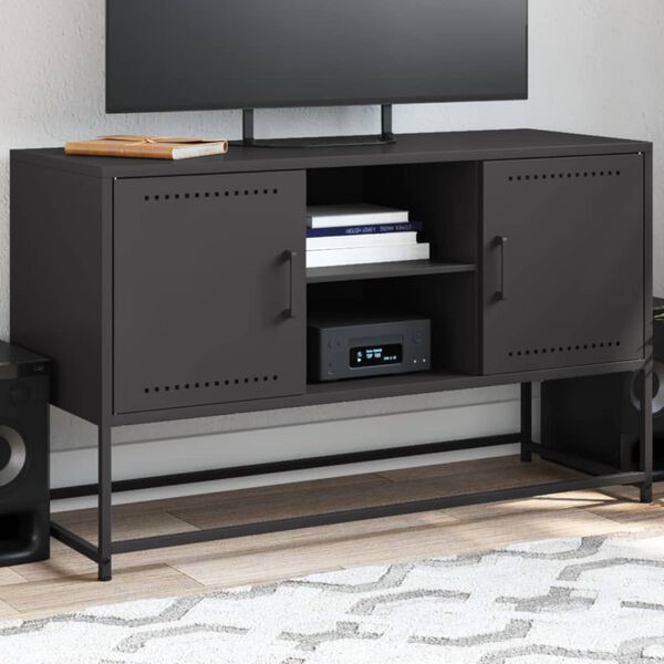 vidaXL TV Cabinet Black 100.5x39x60.5 cm Steel