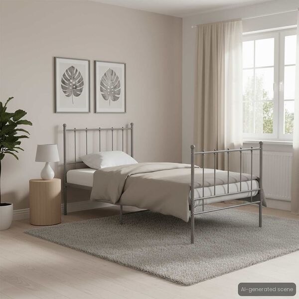 vidaXL Bed Frame without Mattress Grey Metal 100x200 cm