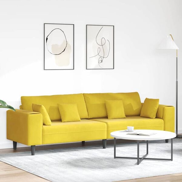 vidaXL Velvet Sofa with Cushion Yellow 210 cm Velvet