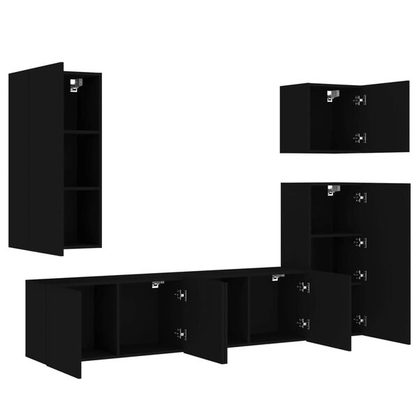 vidaXL 5 Piece TV Wall Units Black Engineered Wood