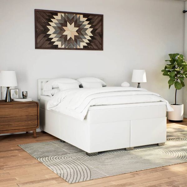 vidaXL Box Spring Bed with Mattress White 140x200 cm Faux Leather