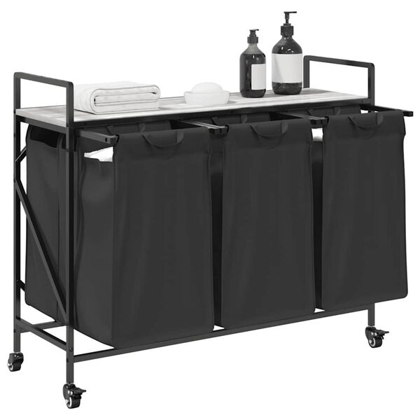 vidaXL Laundry Basket 3 Compartments with Wheels Grey Sonoma