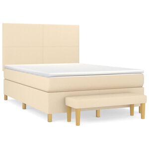 vidaXL Box Spring Bed with Mattress Cream 140x190 cm Fabric