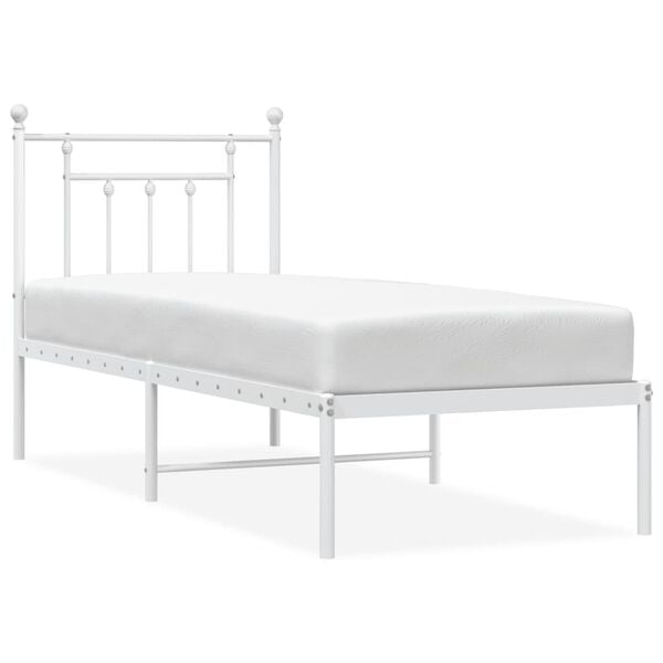 vidaXL Metal Bed Frame without Mattress with Headboard White 75x190cm