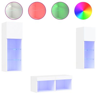 vidaXL 4 Piece TV Wall Cabinets with LED Lights White