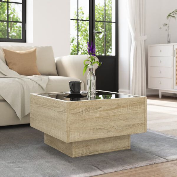 vidaXL Coffee Table with LED Sonoma Oak 50x50x30 cm Engineered Wood