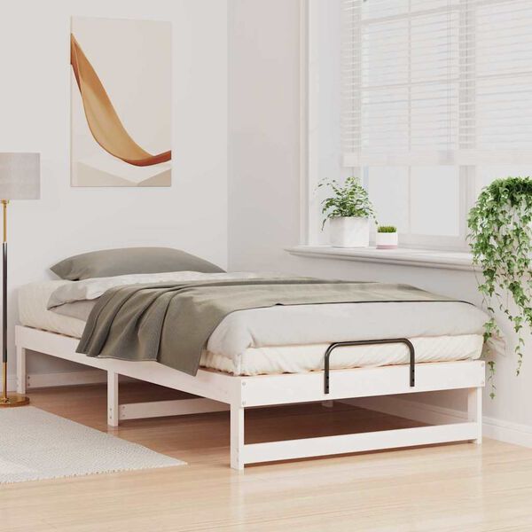 vidaXL Bed Frame White 100 x 210 cm Solid Pine Wood