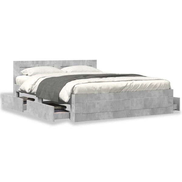 vidaXL Bed Frame with Headboard without Mattress Concrete Grey 150x200 cm King Size