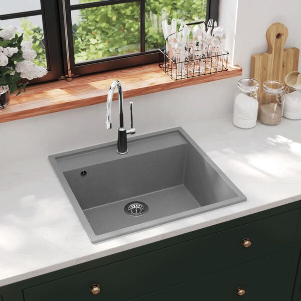 vidaXL Kitchen Sink with Overflow Hole Grey Granite