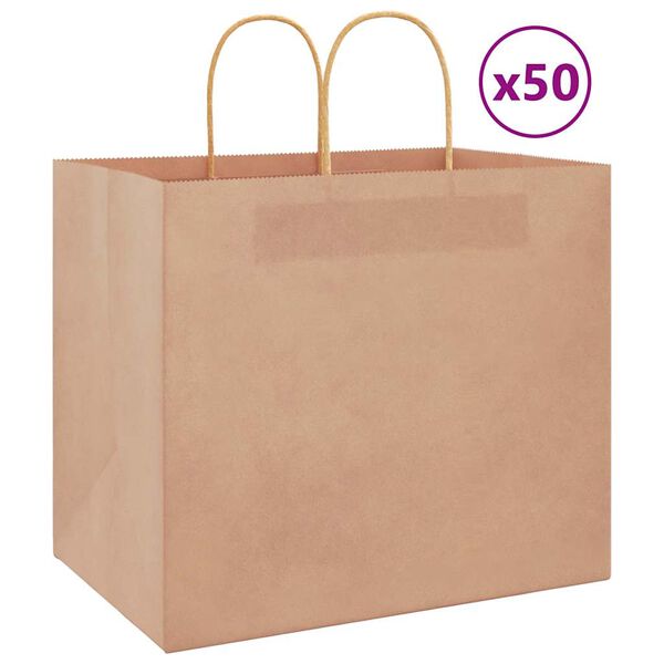 vidaXL Paper Bags 50 pcs with Handles Brown 32x22x28 cm