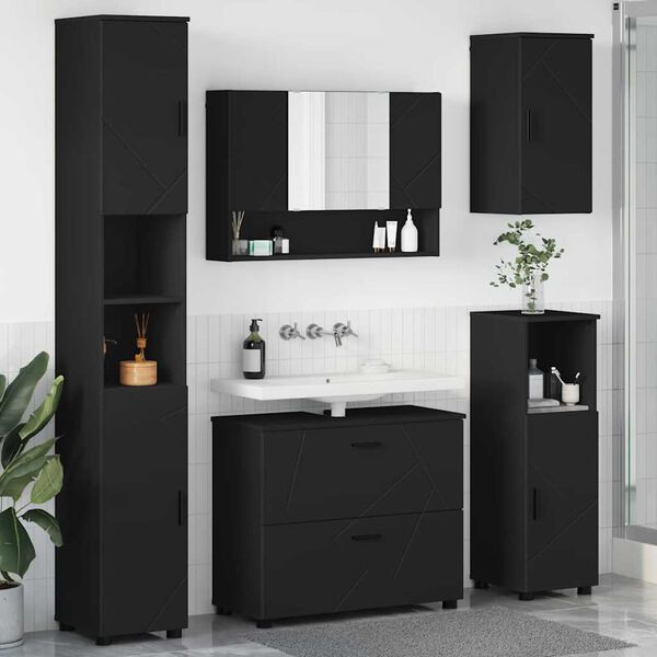 vidaXL Bathroom Furniture Set 5 pcs Black Engineered Wood and Metal