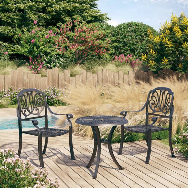 vidaXL 3 Piece Bistro Set Cast Aluminium Black