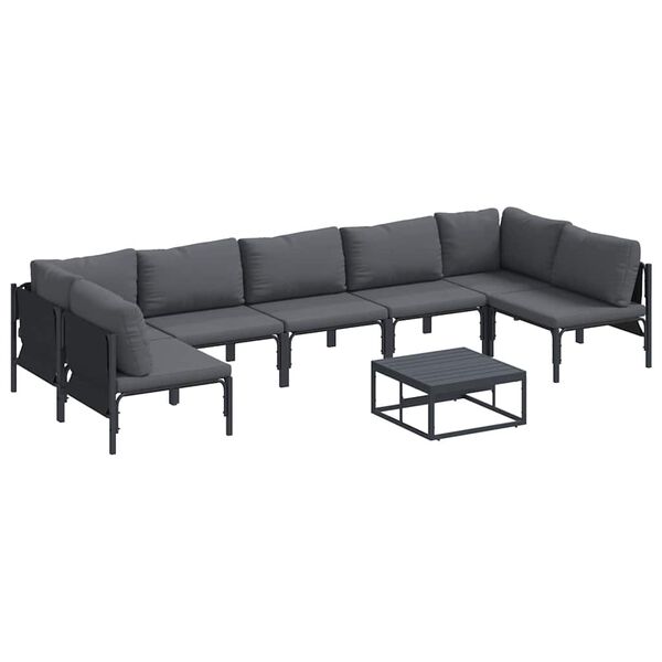 vidaXL Garden Sofa Set with Cushion 8 pcs Black Steel
