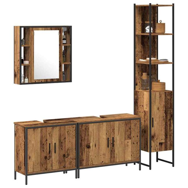 vidaXL Bathroom Furniture Set with Shelf 4 pcs Brown Engineered wood
