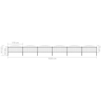 vidaXL Garden Fence with Spear Top Steel (0.5-0.75)x10.2 m Black