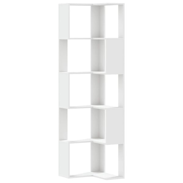 vidaXL Corner Bookcase 5-Tier White 50x50x179 cm Engineered Wood