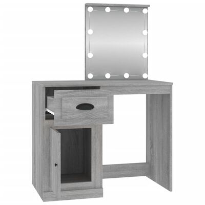 vidaXL Dressing Table with LED Grey Sonona 90x50x132.5 cm Engineered Wood