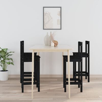 vidaXL Bar Chairs 4 pcs Black Solid Wood Pine