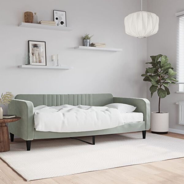 vidaXL Daybed with Mattress Light Grey 90x190 cm Velvet