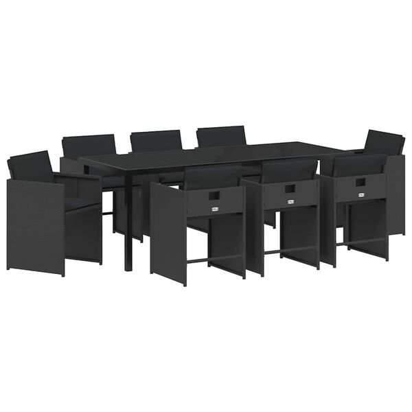 vidaXL Garden Dining Set 9 pcs Black Poly Rattan