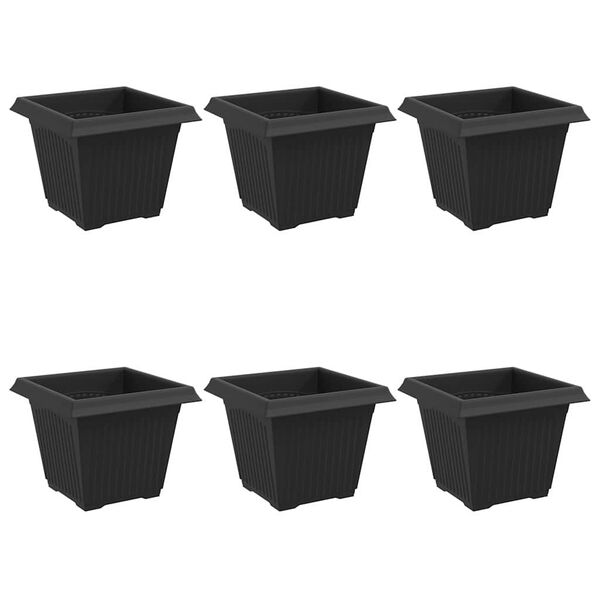 vidaXL Square Flower Pot 6 pcs Black 20 x 20 x 16 cm Plastic