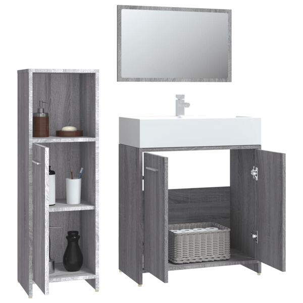 vidaXL 3 Piece Bathroom Furniture Set Grey Sonoma Engineered Wood