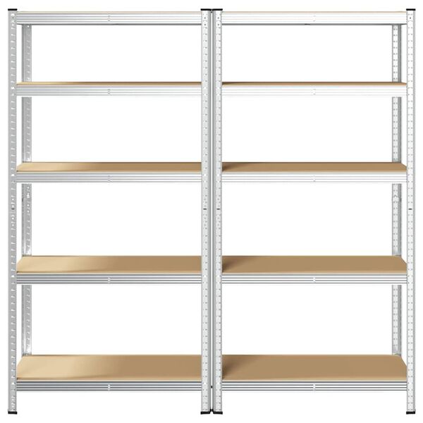 vidaXL 5-Layer Heavy-duty Shelves 2 pcs Silver Steel&Engineered Wood