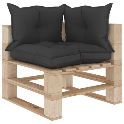 vidaXL Garden Pallet Corner Sofa with Black Cushions Wood