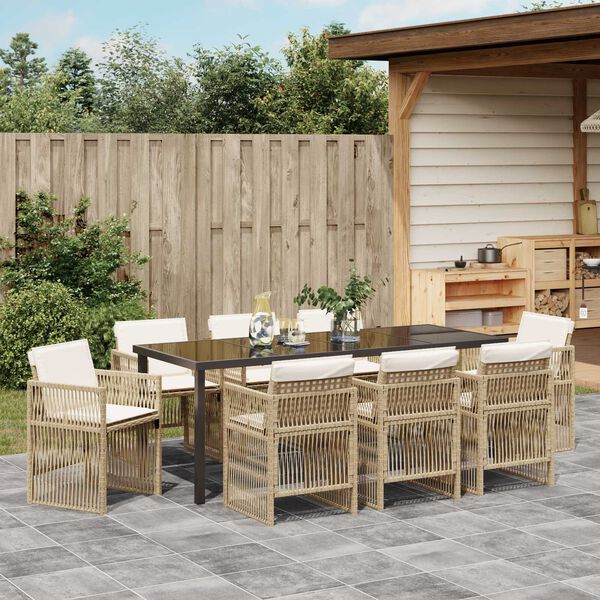 vidaXL Garden Dining Set 9 pcs Beige Powder-Coated Steel