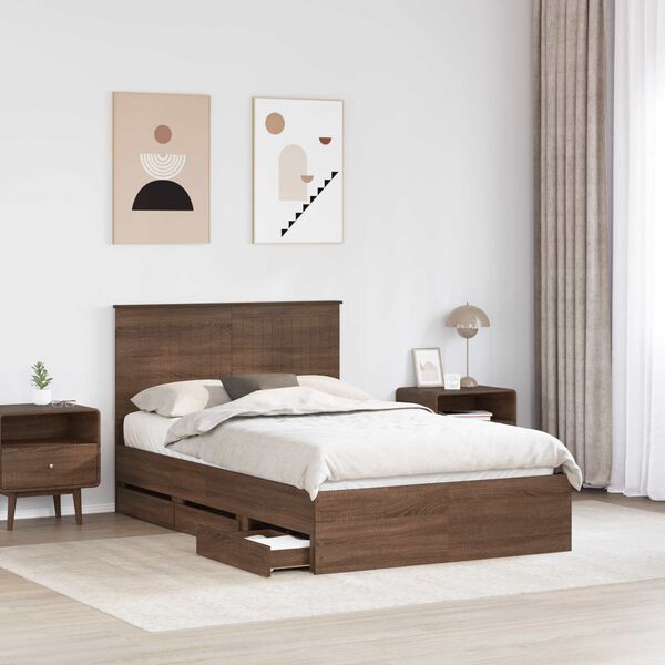 vidaXL Bed Frame with Drawer Brown Oak 120 x 200 cm Engineer Wood