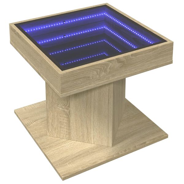 vidaXL Coffee Table with LED Sonoma Oak 50x50x45 cm Engineered Wood