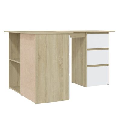 vidaXL Corner Desk White and Sonoma Oak 145x100x76 cm Engineered Wood