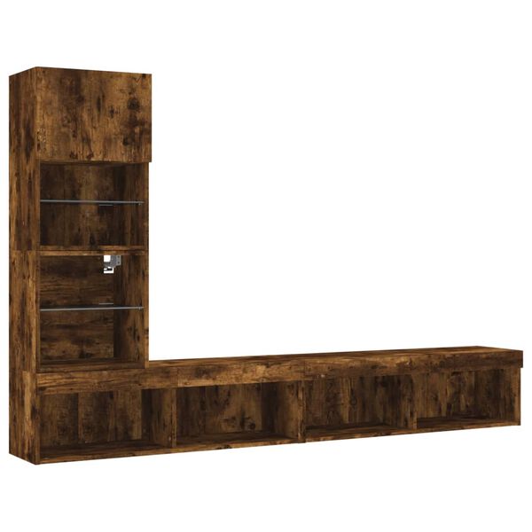 vidaXL 4 Piece TV Wall Units with LED Smoked Oak Engineered Wood