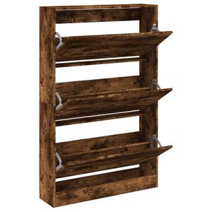 vidaXL Shoe Cabinet Smoked Oak 80x21x125.5 cm Engineered Wood