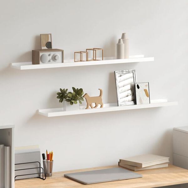 vidaXL Wall Shelves 2 pcs High Gloss White 80x9x3 cm