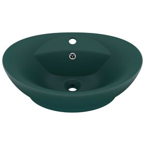 vidaXL Luxury Basin Overflow Oval Matt Dark Green 58.5x39 cm Ceramic