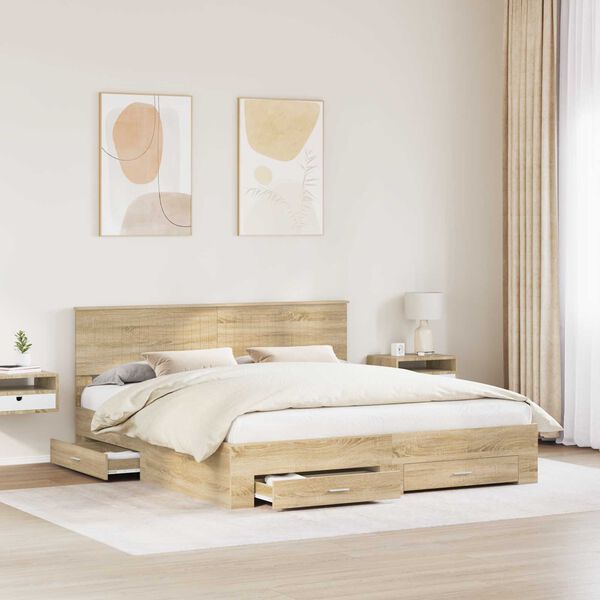 vidaXL Bed Frame with Drawer Sonoma Oak 180 x 200 cm Engineered Wood