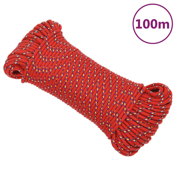 vidaXL Boat Rope Red 3 mm 100 m Polypropylene