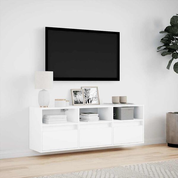 vidaXL TV Wall Cabinet with LED Lights White 130x31x45 cm