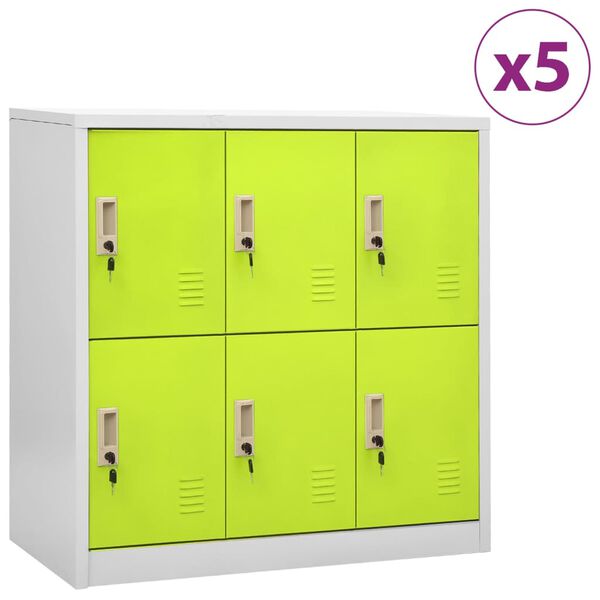 vidaXL Locker Cabinets 5 pcs Light Grey and Green 90x45x92.5 cm Steel