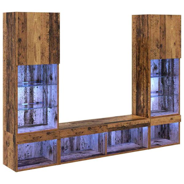 vidaXL TV Wall Units with LED with LED 5 pcs Old wood Engineered Wood